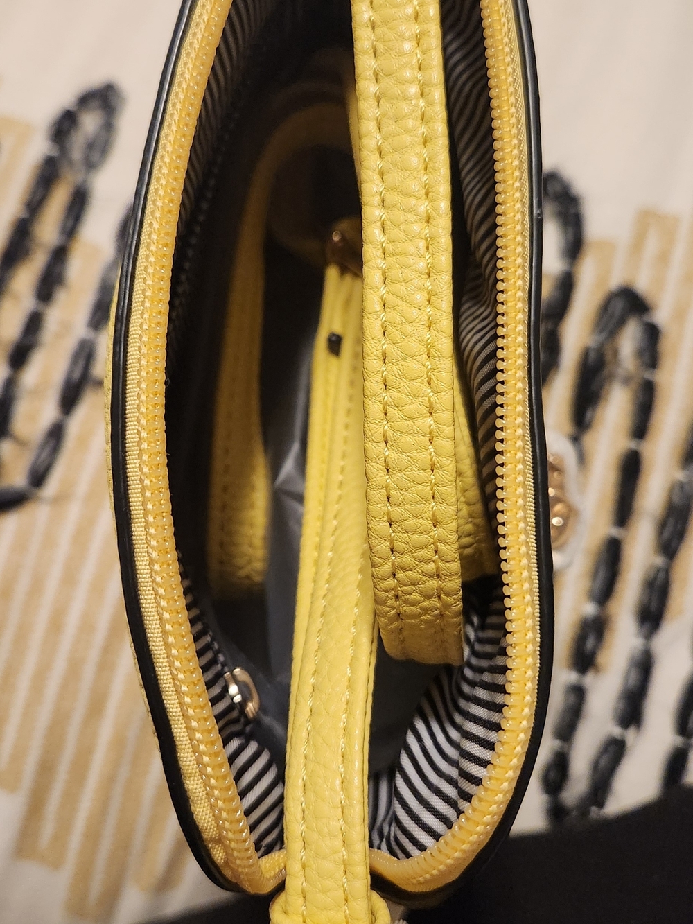 Yellow Pebbled Crossbody Shoulder Bag with Tassel - Picture 4 of 9